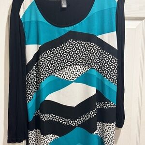 Style & Co. Black & Teal Blue Tunic Top - Size M